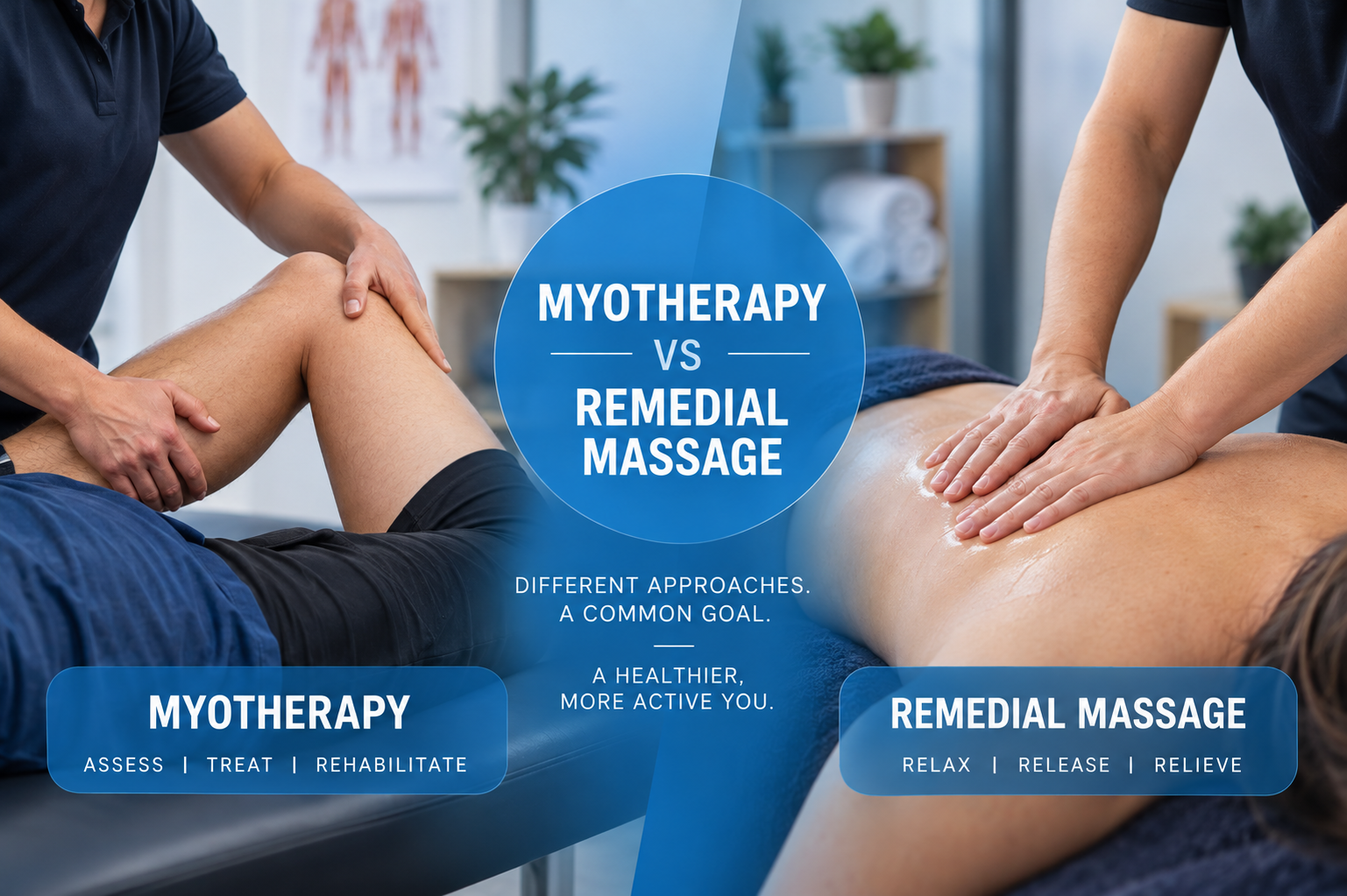 Myotherapy vs remedial massage in Geelong for muscle pain, tightness and movement support.